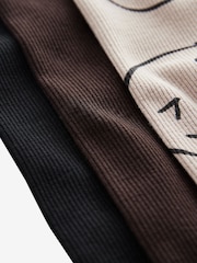 Black/Brown Happy - Pack de 3 leggings con diseño acanalado con estampado (3 meses - 7 años) - Imagen 7 de 7