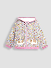 JoJo Maman Bébé Pink Guinea Pig Floral Cotton Appliqué Cosy Hoodie - Image 1 of 3