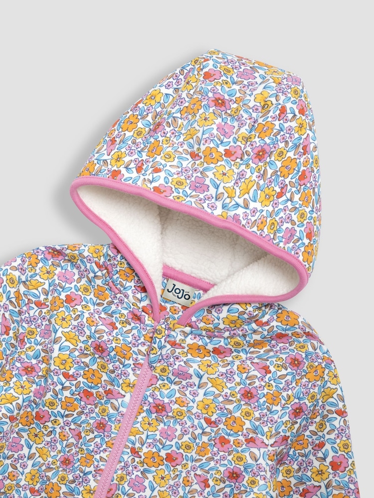 JoJo Maman Bébé Pink Guinea Pig Floral Cotton Appliqué Cosy Hoodie - Image 3 of 3