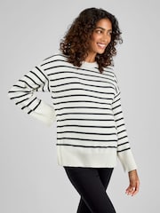 JoJo Maman Bébé Cream Maternity & Nursing Stripe Side Buttoned Jumper - Image 1 of 4