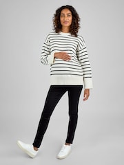 JoJo Maman Bébé Cream Maternity & Nursing Stripe Side Buttoned Jumper - Image 3 of 4