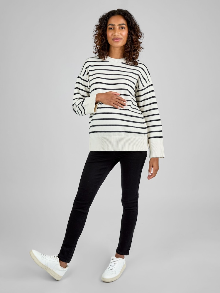 JoJo Maman Bébé Cream Maternity & Nursing Stripe Side Buttoned Jumper - Image 3 of 4