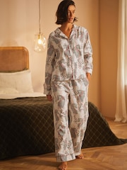 B by Ted Baker 100% Cotton Button Through White Leopard Print Pyjamas - Image 1 of 14