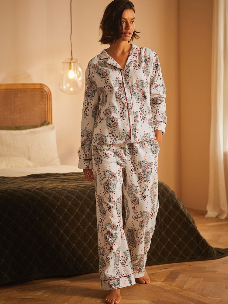 B by Ted Baker 100% Cotton Button Through White Leopard Print Pyjamas - Image 1 of 14