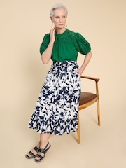 White Stuff Blue Mayra Mixed Print Midi Skirt - Image 1 of 7