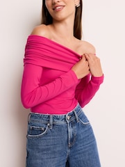 Hot Pink Bardot Off The Shoulder Long Sleeved Top - Image 2 of 5