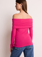 Hot Pink Bardot Off The Shoulder Long Sleeved Top - Image 3 of 5