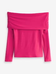 Hot Pink Bardot Off The Shoulder Long Sleeved Top - Image 4 of 5