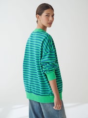 Blau/Grün - Gestreiftes Jersey-Sweatshirt mit rohem Saum und Nahtdetails, Rundhalsausschnitt, 100% Baumwolle - Bild 2 von 7