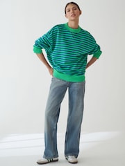 Blau/Grün - Gestreiftes Jersey-Sweatshirt mit rohem Saum und Nahtdetails, Rundhalsausschnitt, 100% Baumwolle - Bild 3 von 7