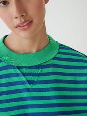 Blau/Grün - Gestreiftes Jersey-Sweatshirt mit rohem Saum und Nahtdetails, Rundhalsausschnitt, 100% Baumwolle - Bild 4 von 7
