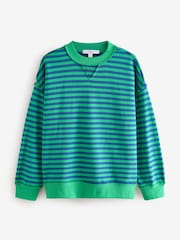 Blau/Grün - Gestreiftes Jersey-Sweatshirt mit rohem Saum und Nahtdetails, Rundhalsausschnitt, 100% Baumwolle - Bild 5 von 7