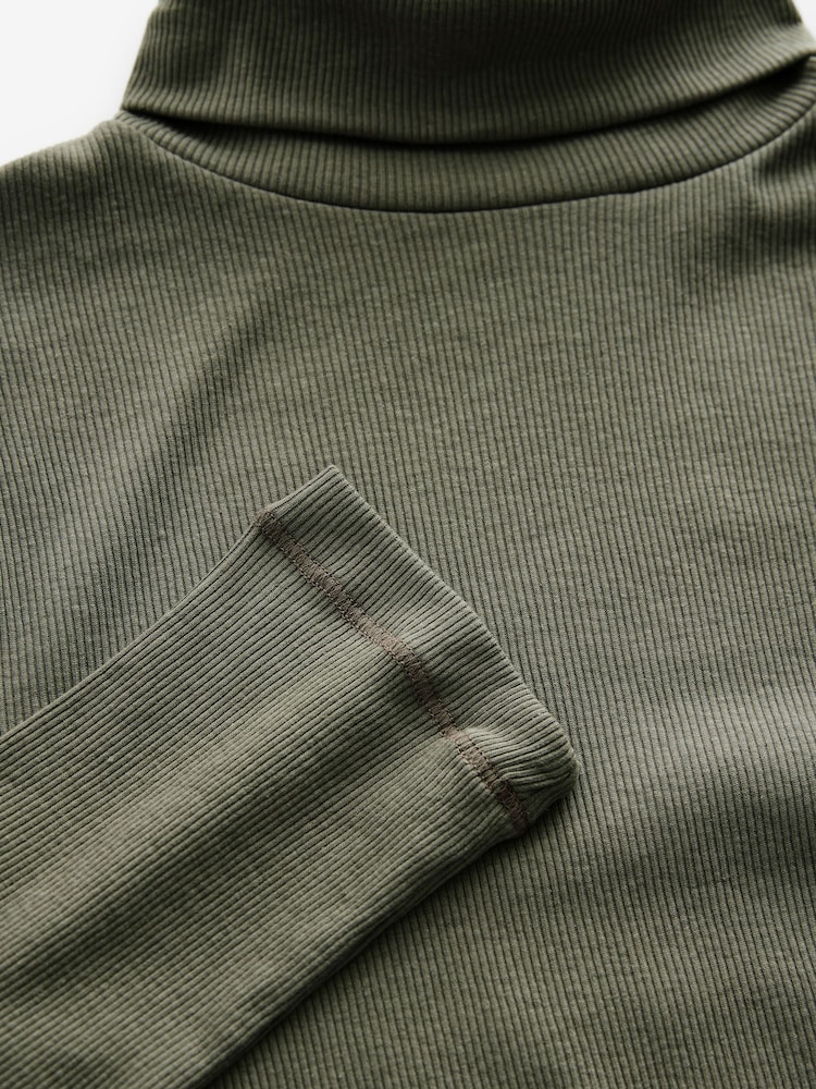 Olive Green Long Sleeve Ribbed Roll Neck Bodysuit - Image 6 of 7