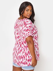Yours Curve Pink Pink Abstract Print Short Sleeve Blouse - Image 3 of 5
