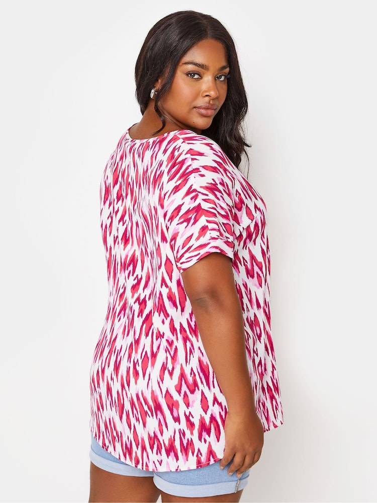 Yours Curve Pink Pink Abstract Print Short Sleeve Blouse - Image 3 of 5