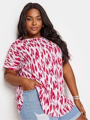 Yours Curve Pink Pink Abstract Print Short Sleeve Blouse - Image 4 of 5