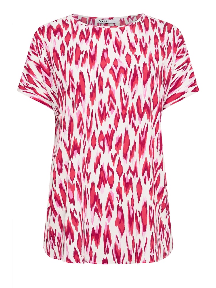Yours Curve Pink Pink Abstract Print Short Sleeve Blouse - Image 5 of 5