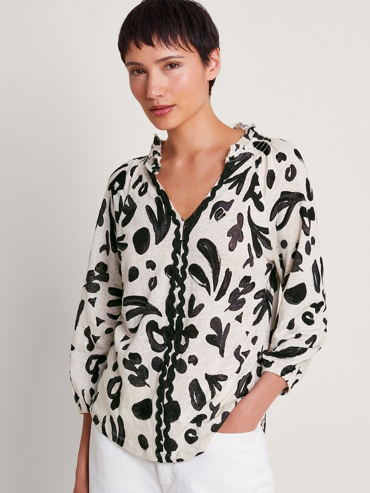 Monsoon Natural Rosa Print Linen Top - Image 1 of 5