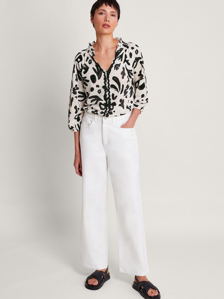 Monsoon Natural Rosa Print Linen Top - Image 2 of 5