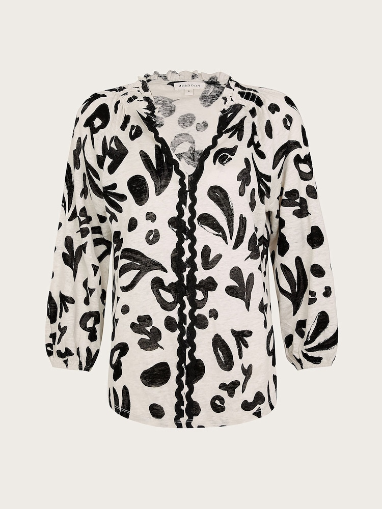 Monsoon Natural Rosa Print Linen Top - Image 5 of 5