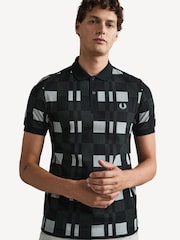 Fred Perry 100% Cotton Chequerboard Print Black Polo Shirt - Image 1 of 26