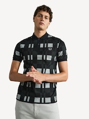 Fred Perry 100% Cotton Chequerboard Print Black Polo Shirt - Image 11 of 26