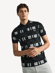 Fred Perry 100% Cotton Chequerboard Print Black Polo Shirt - Image 12 of 26