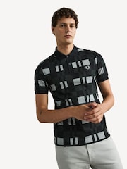 Fred Perry 100% Cotton Chequerboard Print Black Polo Shirt - Image 13 of 26