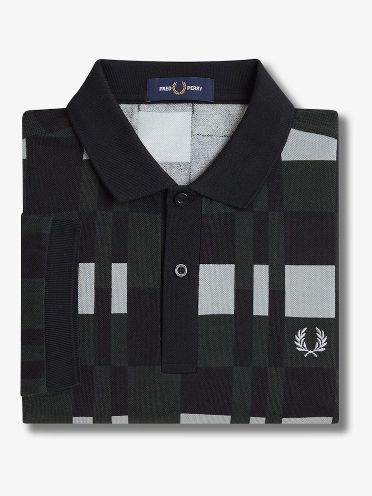 Fred Perry 100% Cotton Chequerboard Print Black Polo Shirt - Image 26 of 26