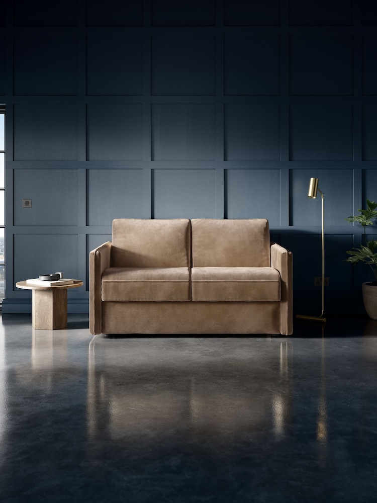 Jay-Be Luxe Velvet Cedar Mink Brown Slim 2 Seater Sofa Bed - Image 1 of 6