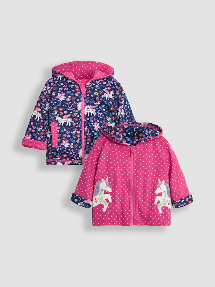 JoJo Maman Bébé Pink Unicorn Appliqué Reversible Hoodie - Image 1 of 8