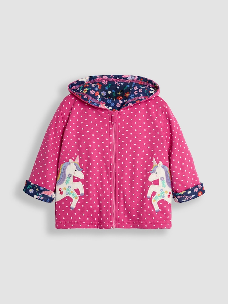 JoJo Maman Bébé Pink Unicorn Appliqué Reversible Hoodie - Image 2 of 8