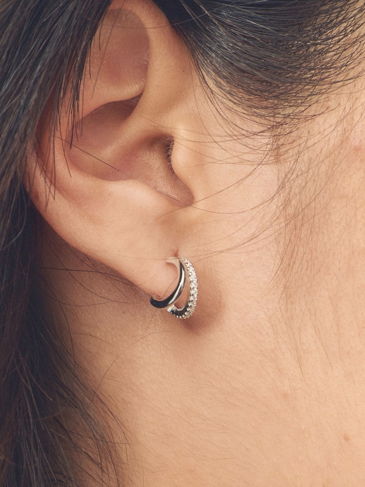 Buy Sterling Silver Double Hoop Earrings from the Next UK online shop