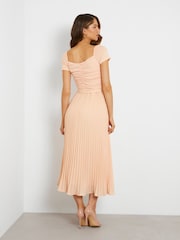 Guess Pleated Occasion Midi Dress With Linen - Image 2 of 4