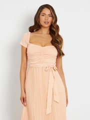 Guess Pleated Occasion Midi Dress With Linen - Image 3 of 4