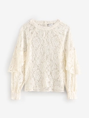 Ivory Round Neck Lace Long Sleeve Blouse - Image 6 of 8