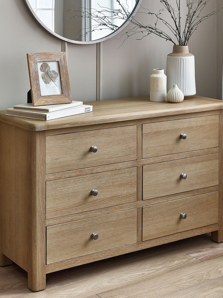 Julian Bowen Brown Memphis Limed 6 Drawer Wide Chest - Image 1 of 6