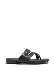 FitFlop Gracie Buckle Leather Cross Strap Toe Post Black Sandals - Image 1 of 5