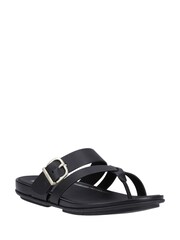FitFlop Gracie Buckle Leather Cross Strap Toe Post Black Sandals - Image 2 of 5