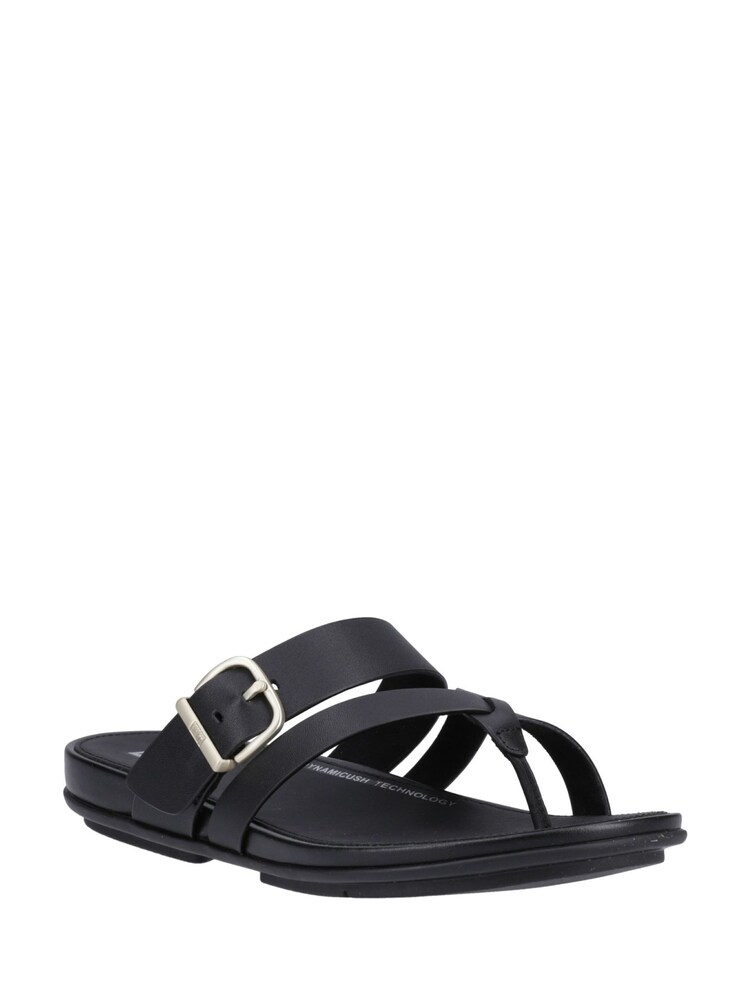 FitFlop Gracie Buckle Leather Cross Strap Toe Post Black Sandals - Image 2 of 5 FitFlop Gracie Buckle Leather Cross Strap Toe Post Black Sandals - Image 2 of 5