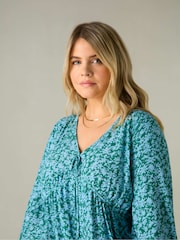 Live Unlimited Blue Curve Ditsy Print Tie Neck Blouse - Image 2 of 4