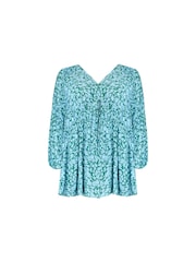 Live Unlimited Blue Curve Ditsy Print Tie Neck Blouse - Image 4 of 4