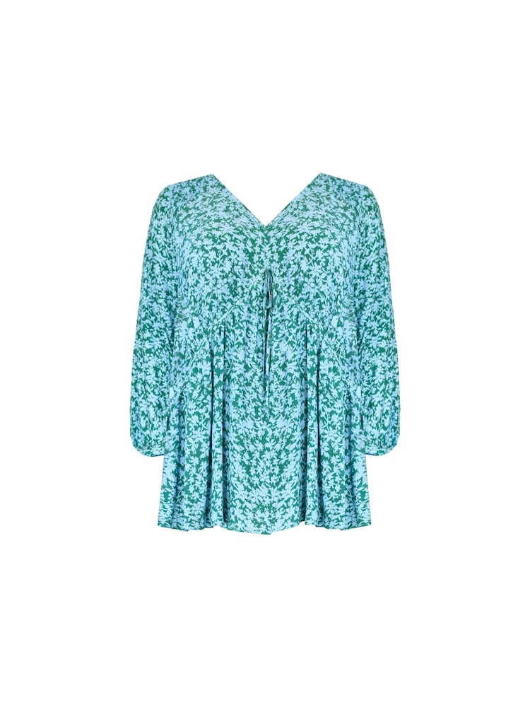 Live Unlimited Blue Curve Ditsy Print Tie Neck Blouse - Image 4 of 4