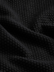 Black Regular Fit 100% Cotton Textured Short Sleeve Knit Zip Polo Shirt - Image 9 of 9