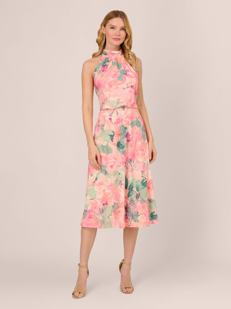 Adrianna Papell Pink Printed Midi Dress - Image 1 of 7 Adrianna Papell Pink Printed Midi Dress - Image 1 of 7