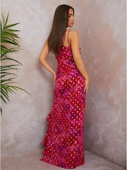 Chi Chi London Red One Shoulder Ruffle Detail Foil Spot Maxi Dress - Image 4 of 4