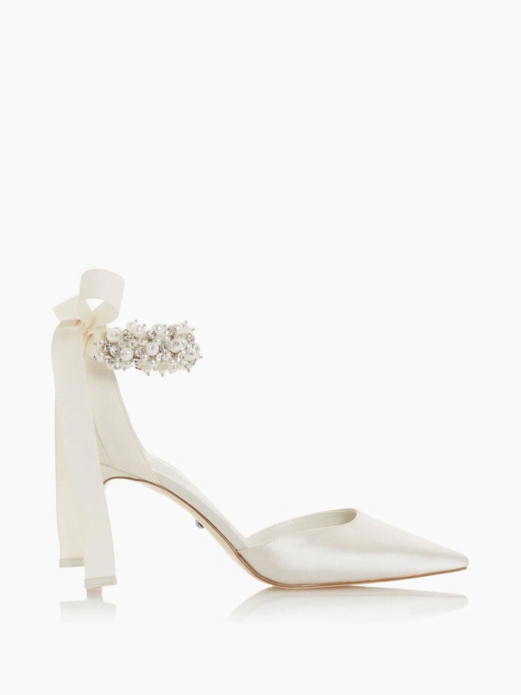 Dune London Cream Churches Pearl And Crystal Embellished Mid Heel Shoes - Image 1 of 4 Dune London Cream Churches Pearl And Crystal Embellished Mid Heel Shoes - Image 1 of 4