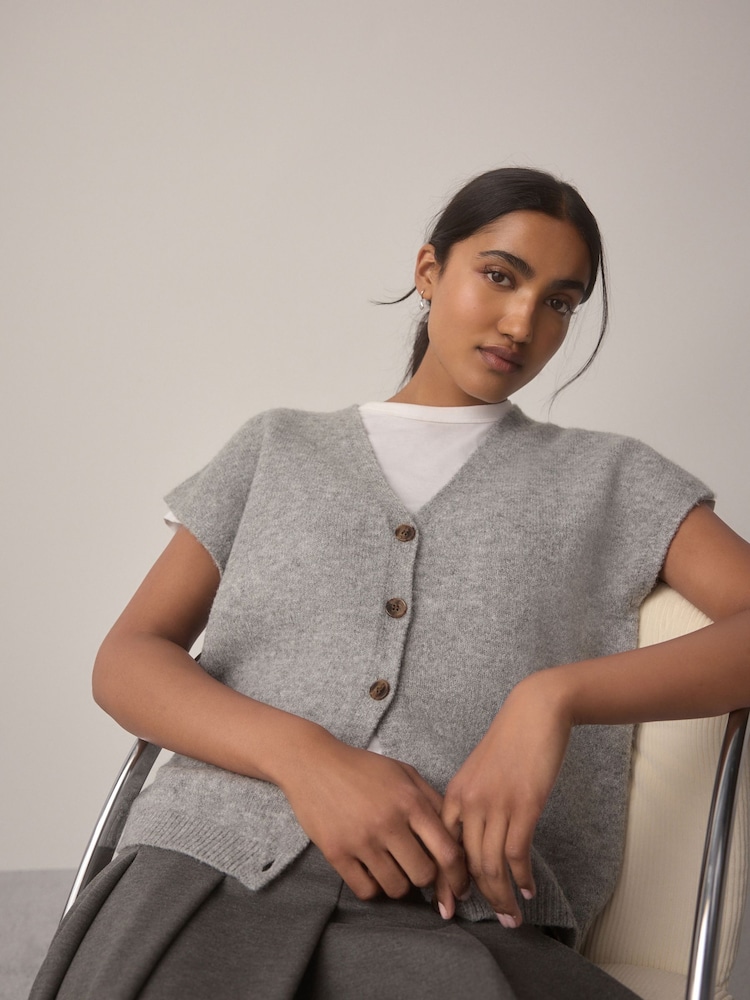 Light Grey Bouclé Knit Waistcoat - Image 1 of 9