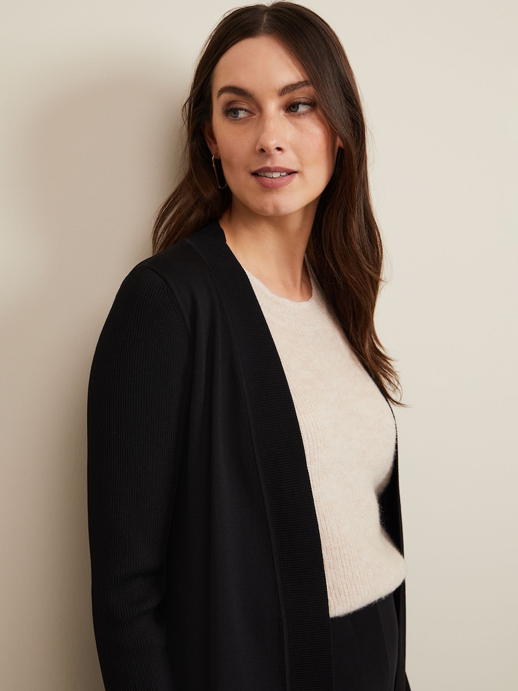 Phase Eight Black Longline Lauren Edge to Edge Cardigan - Image 4 of 6