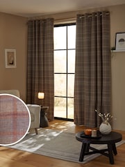 Grey/Purple Brushed Check Super Thermal Eyelet Curtains - Image 2 of 5
